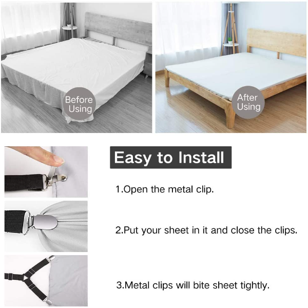 4PCS Bed Sheet Grippers Clip Set Keeping Sheets Place Mattress Sheet Corner  Non-Slip Holder Fastener Grippers Clips Straps