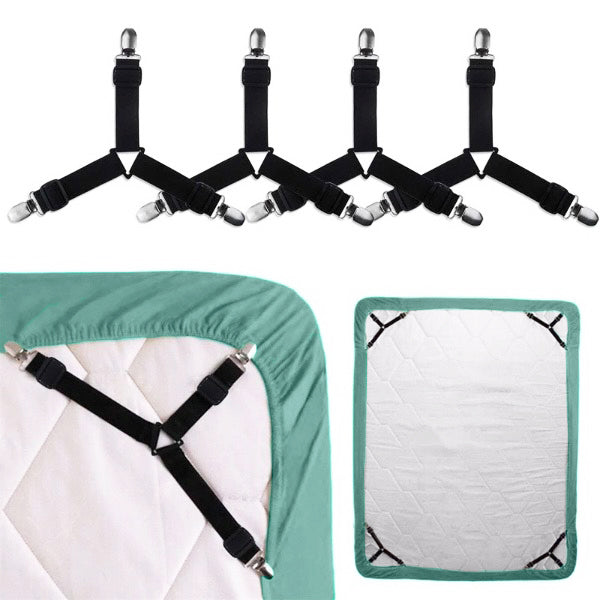 Jaswass 4 pcs elastic adjustable bed sheet holders - mattress sheets  grippers to hold sheets together for flat sheets, fitted sheets, i